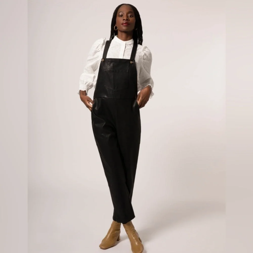 FRNCH Paris faux leather black overalls S NWT - Picture 2 of 8